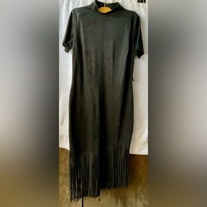 New York & Company Black Sheath Midi Dress with Mock Neck